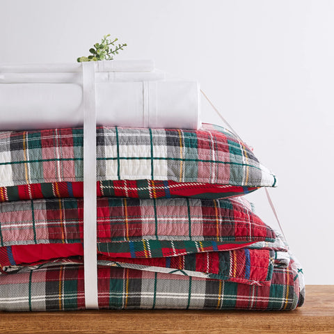 Levtex Home Spencer Plaid laundry care tag showing easy-wash convenience and longevity
