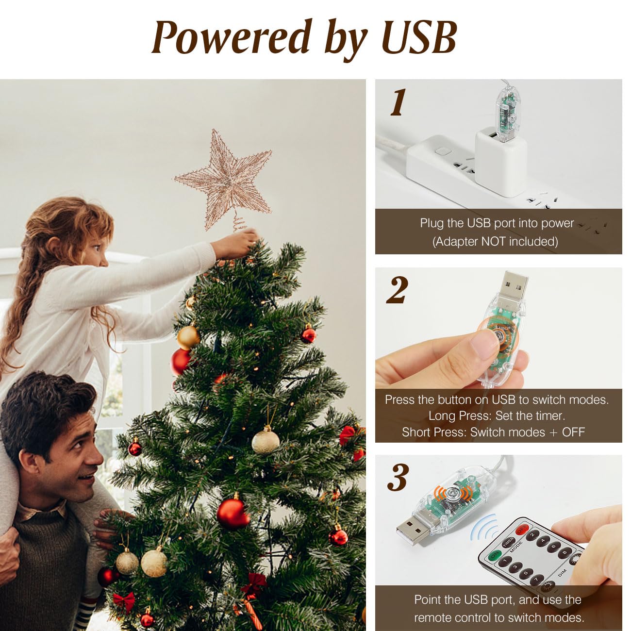 Lewondr star mounted on tree full view offering balanced glow and festive atmosphere
