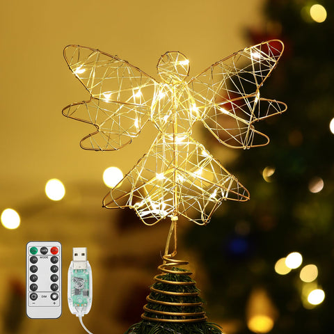 Lewondr gold angel front view showing elegant topper and warm glow
