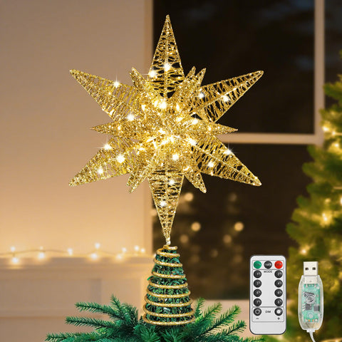 Lewondr front view of glitter 3D star topper showing festive crown benefit