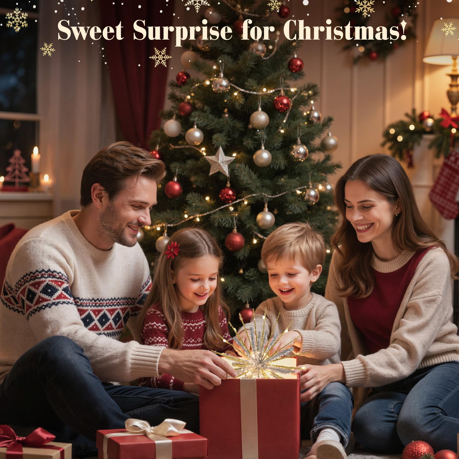 Lewondr snowflake in a living room by fireplace showing festive styling and mood benefit