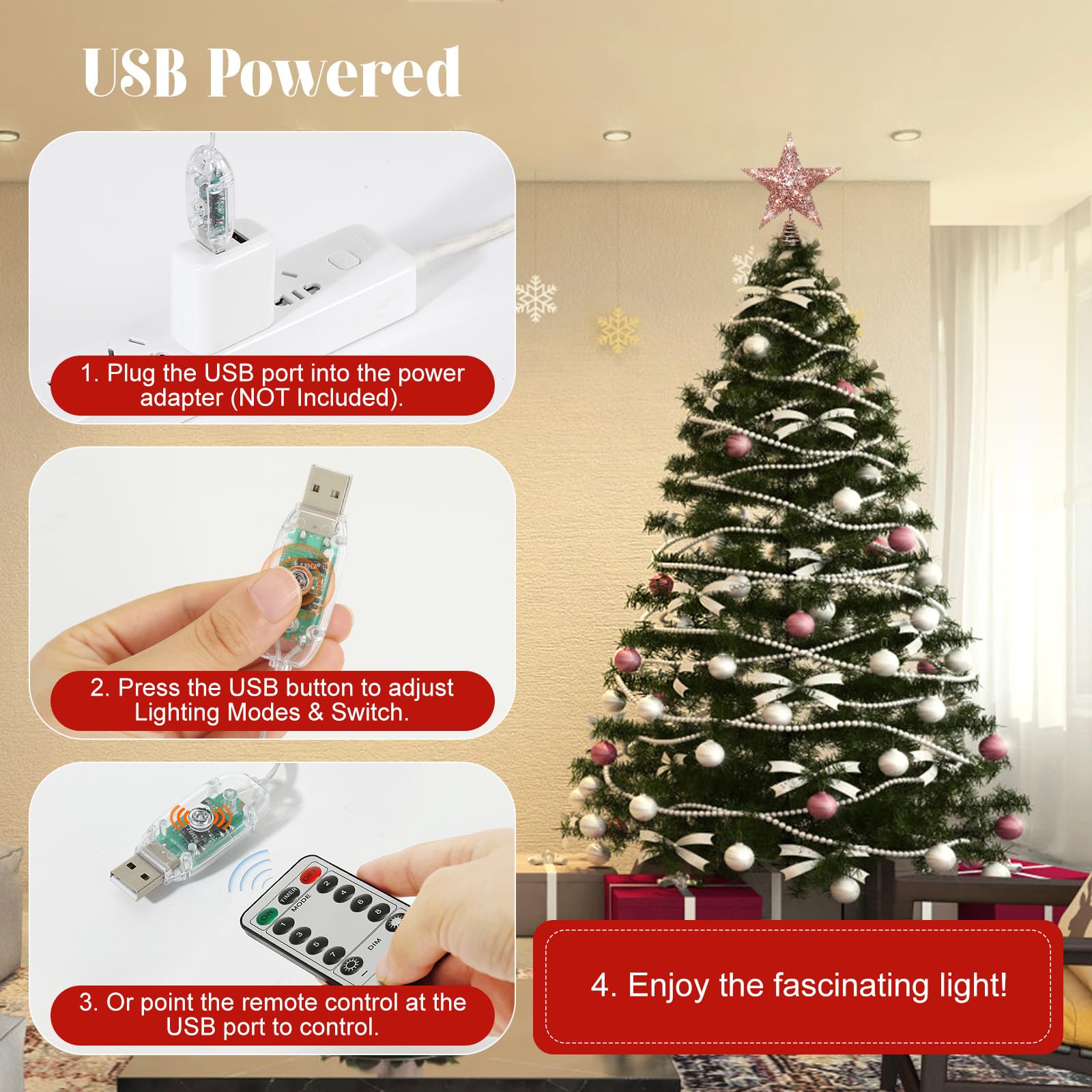 Lewondr remote and USB cable displayed for easy control and power