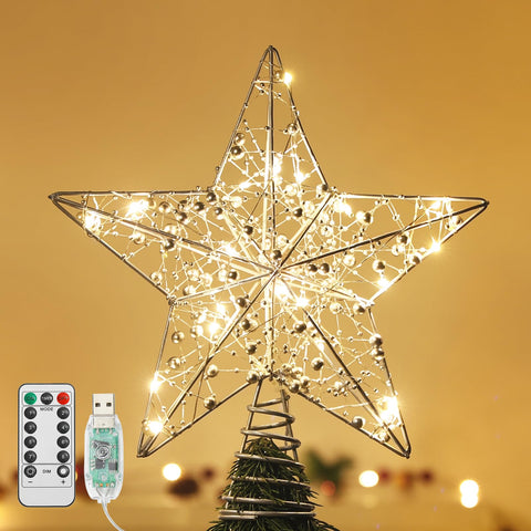 Lewondr silver star front view showing elegant vintage sparkle and holiday focal point