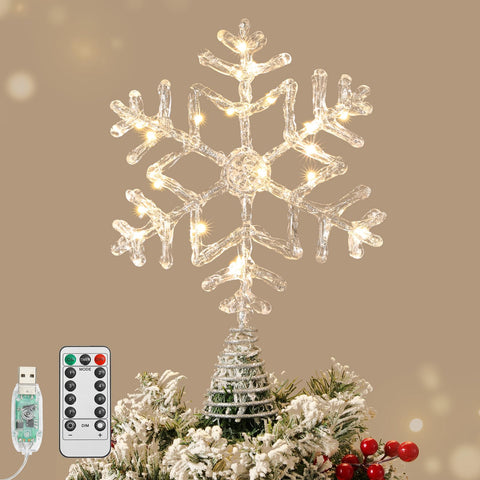 Lewondr snowflake topper front view showing clear crystal finish and sparkle benefit