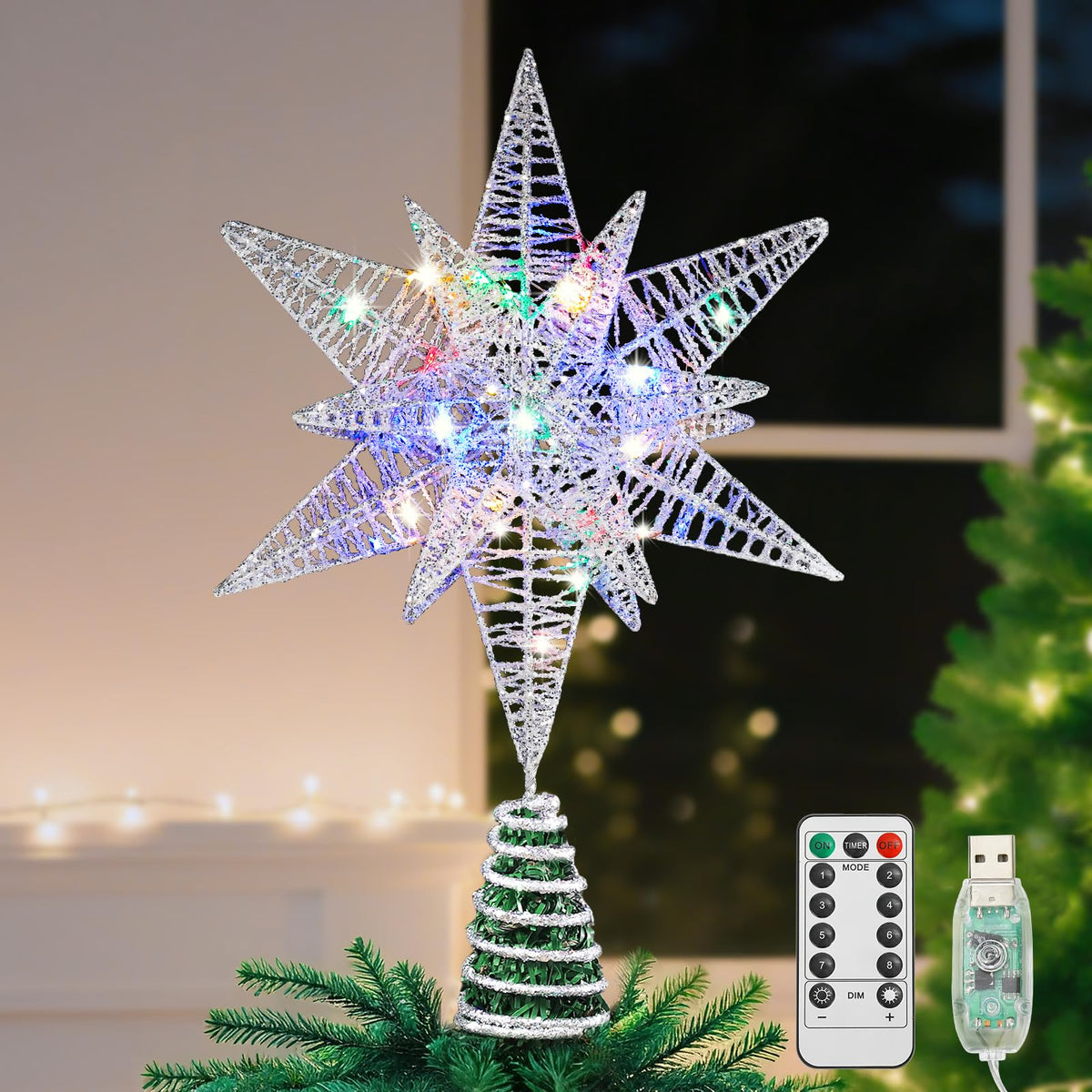 Lewondr star front view showing elegant hexagonal shape and festive glow