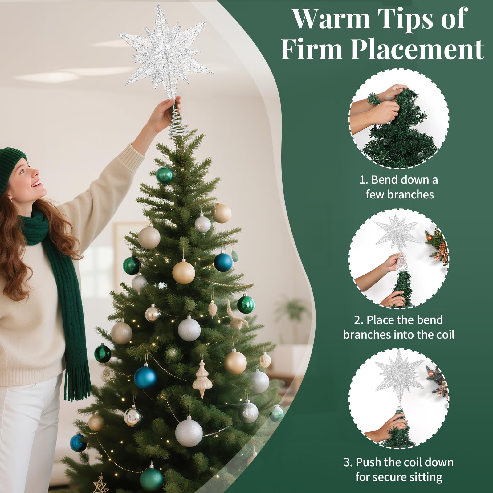 Lewondr star in use on tree creating warm, colorful holiday atmosphere