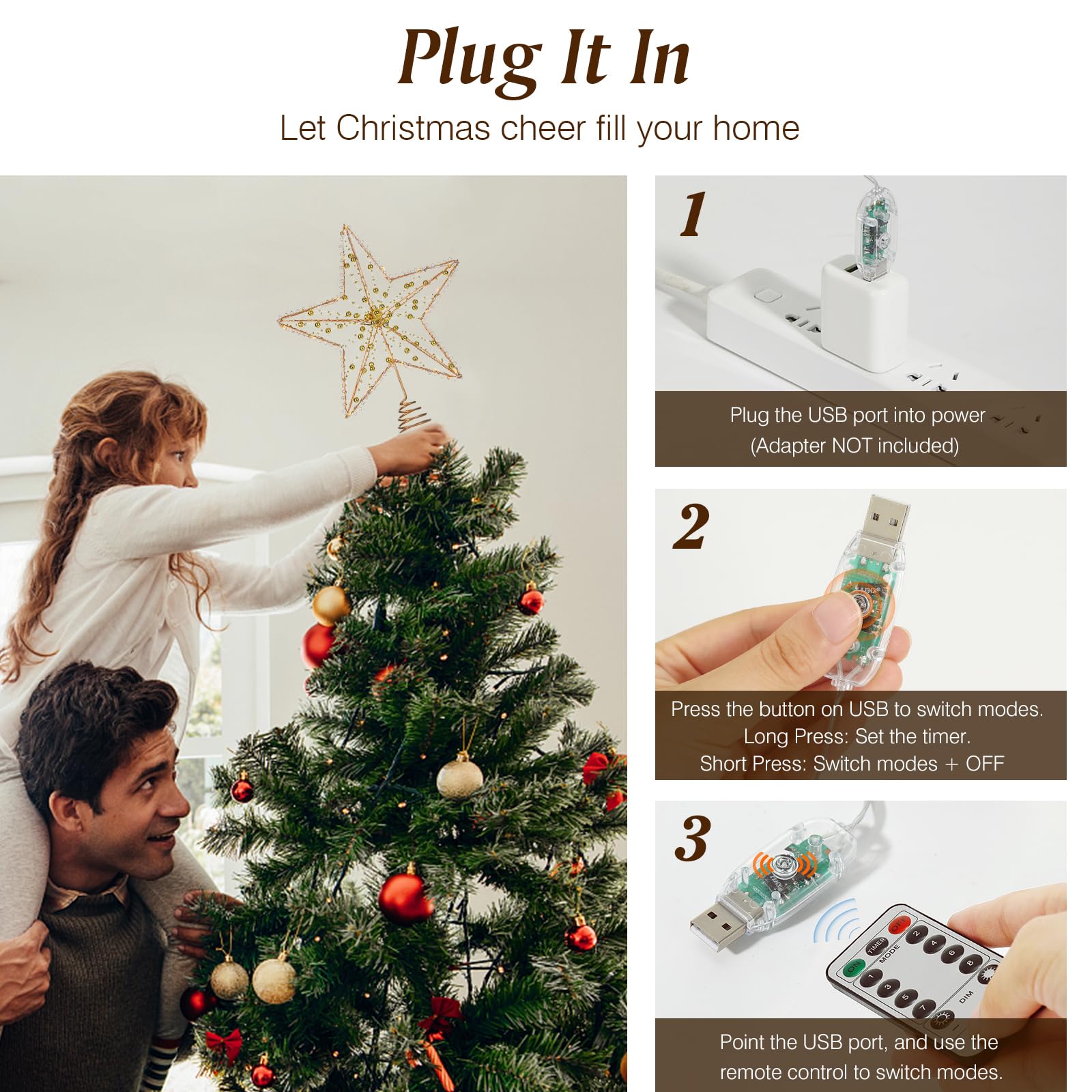 Lewondr star USB cable and remote displayed for easy lighting control