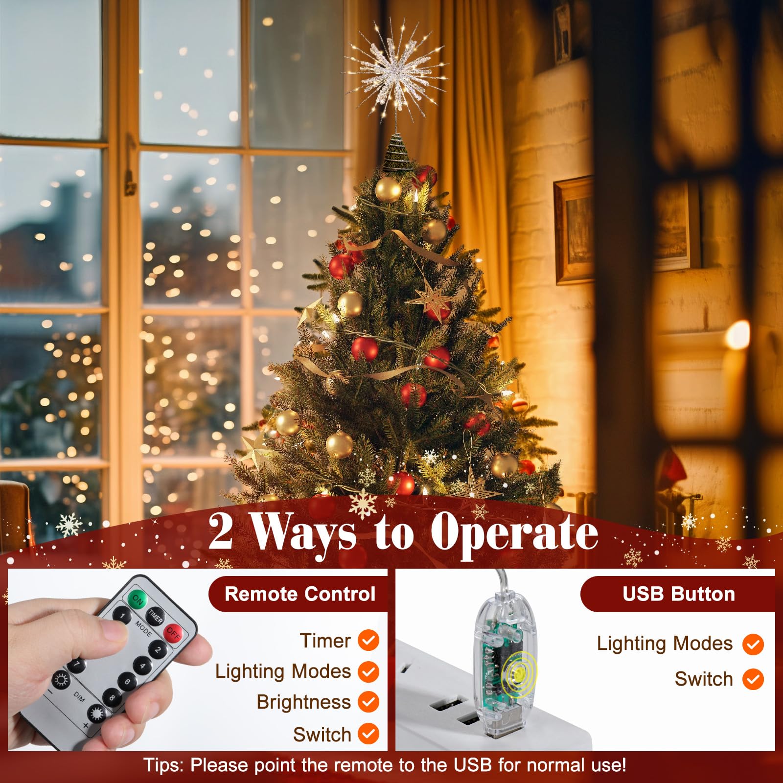 Lewondr remote and USB setup image shows easy control and convenient power connection