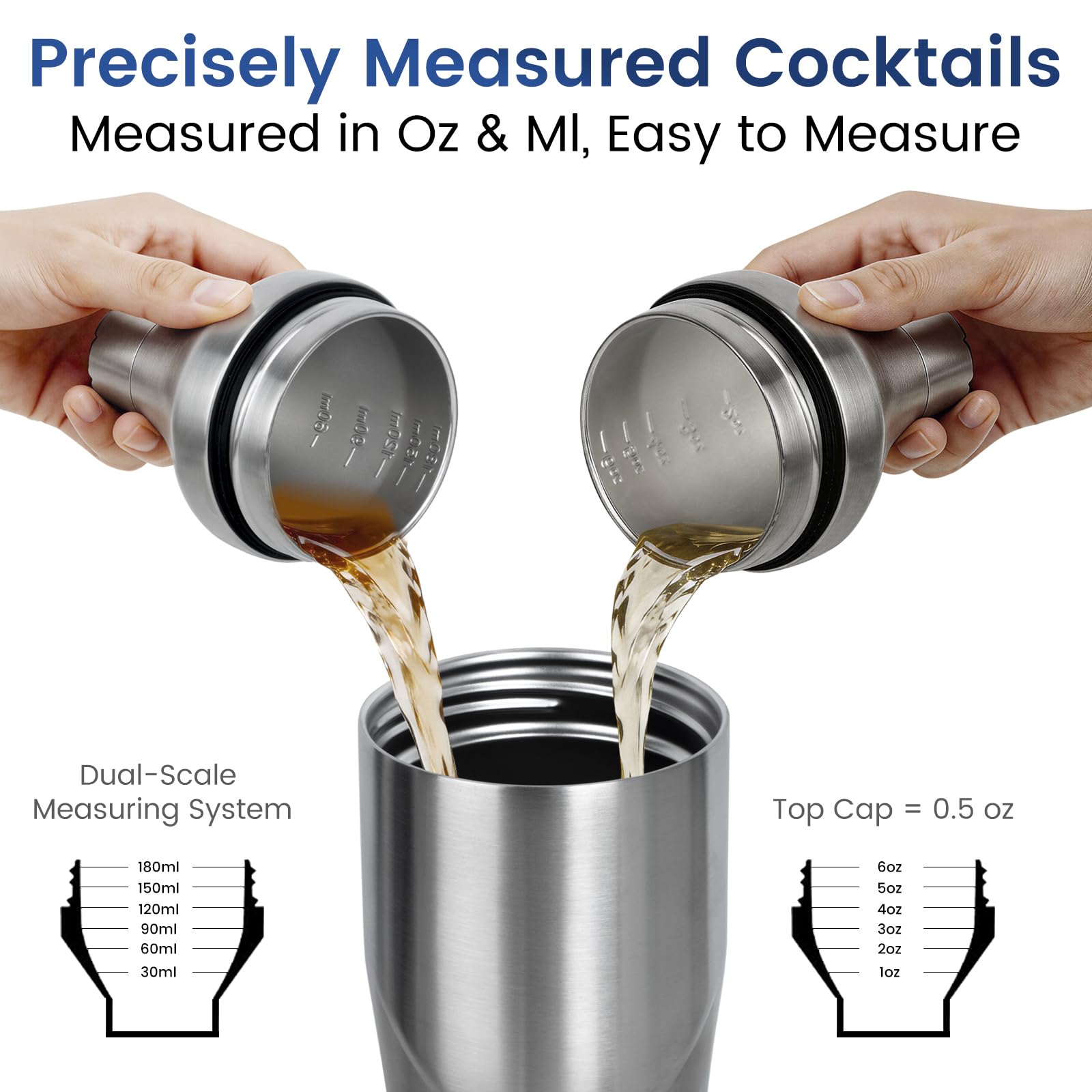 Lexenic jigger and bar spoon beside shaker for accurate measuring and mixing