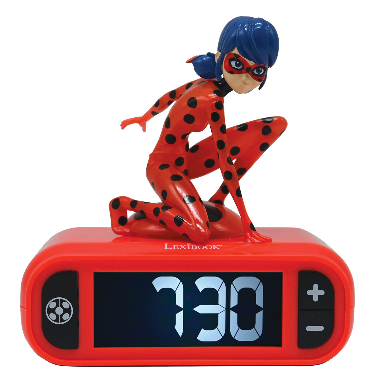 LEXiBOOK front view of ladybug alarm clock showing time and cute design