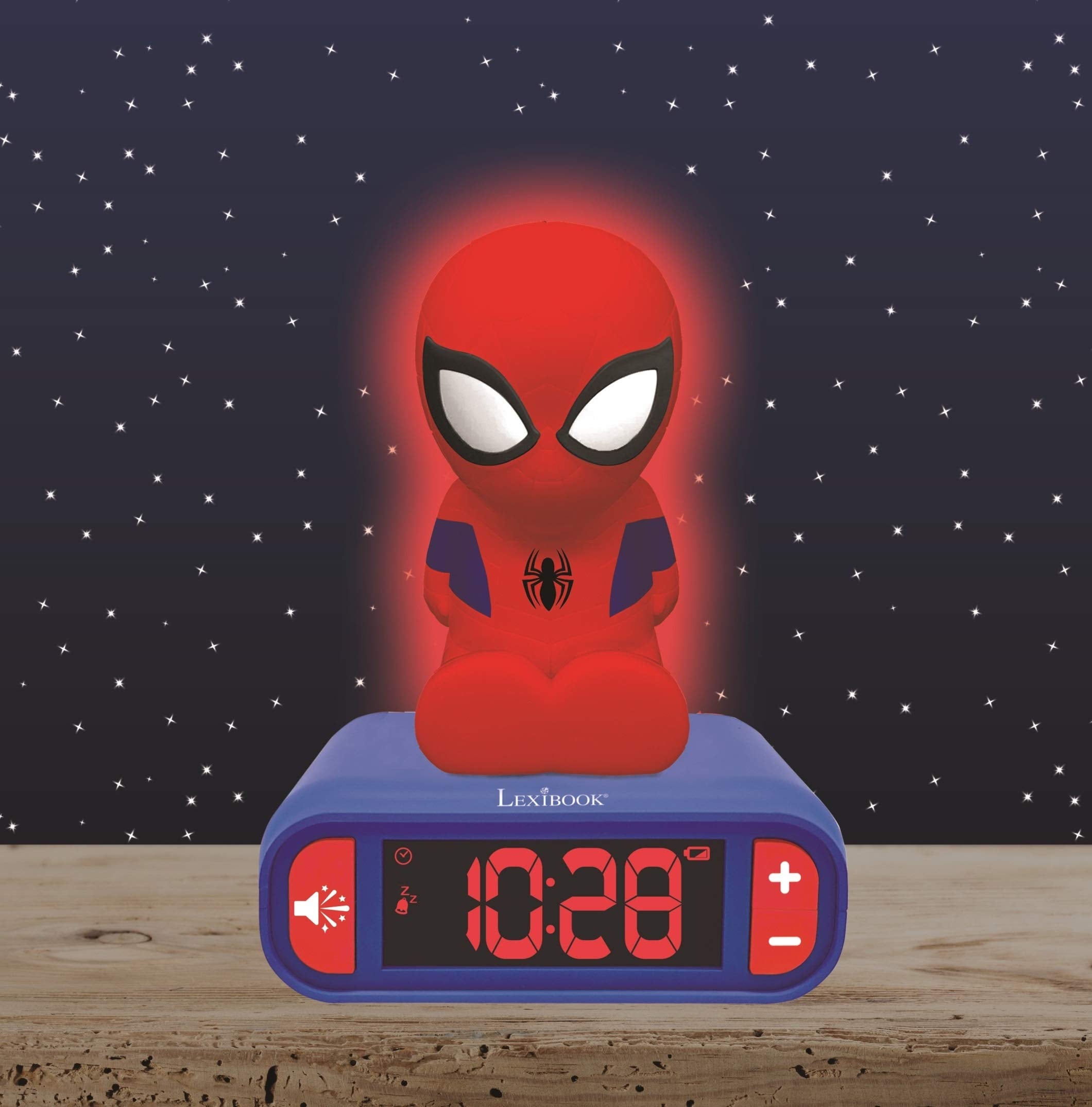 LEXiBOOK Spider-Man LCD backlit display clear at night, gentle sleep-friendly light