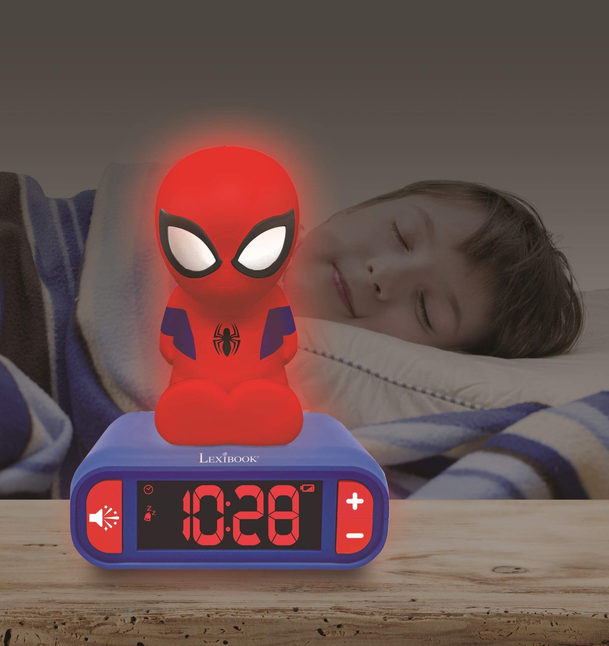 LEXiBOOK Spider-Man battery door access showing 3x AA installation, convenient maintenance