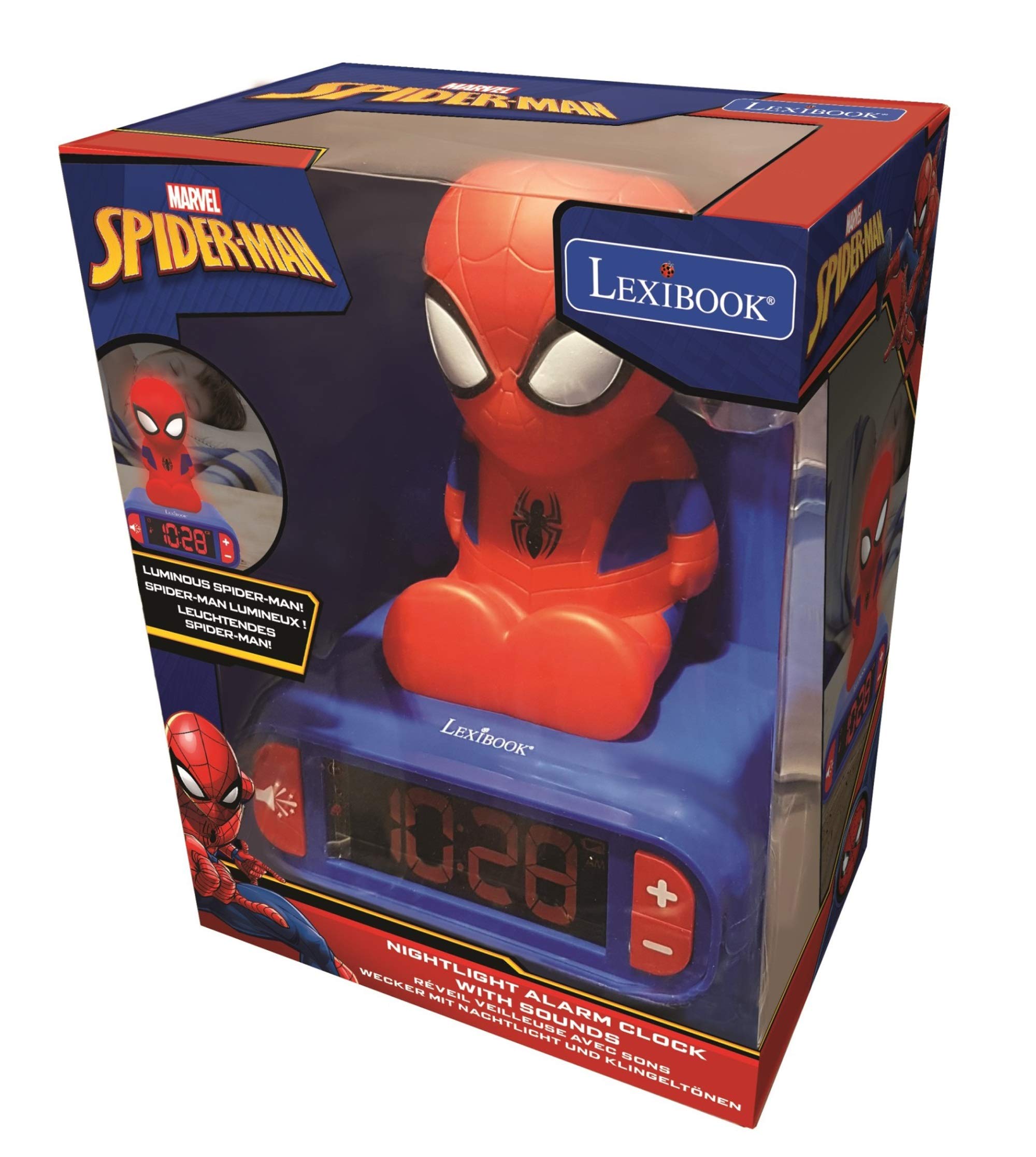 LEXiBOOK Spider-Man size comparison with coin, compact bedside fit