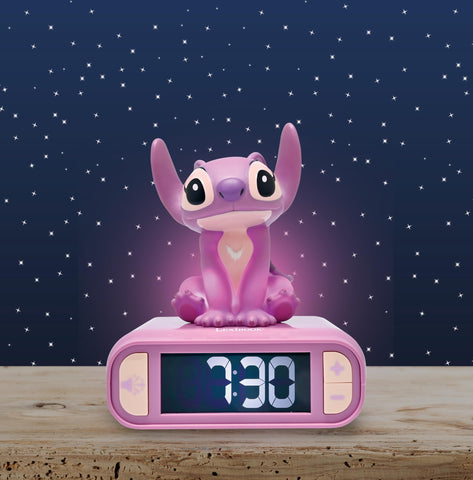 LEXiBOOK Stitch Angel on bedside table illustrating comforting sleep routine