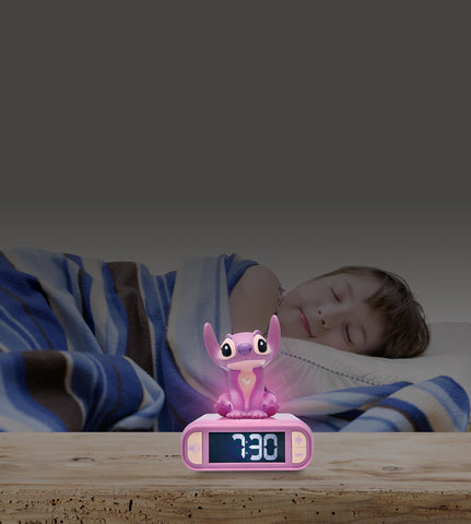LEXiBOOK Stitch Angel close-up of LCD display with dim option for restful sleep