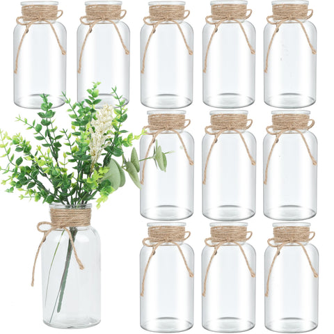 LEYIQU front view of 12-pack clear mason jar vases showcasing uniform centerpieces benefit