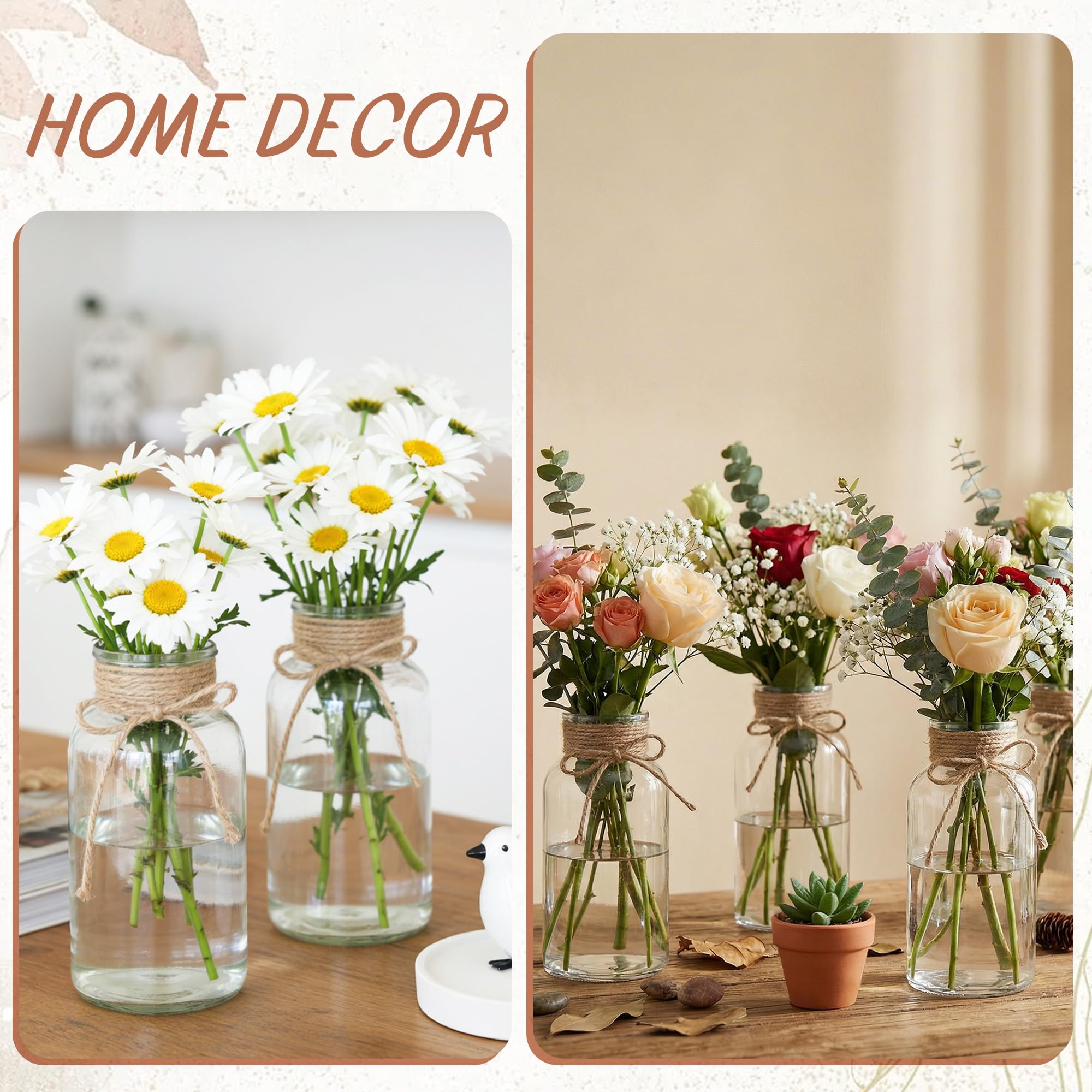 LEYIQU vases with candles and hemp rope showing rustic styling versatility benefit