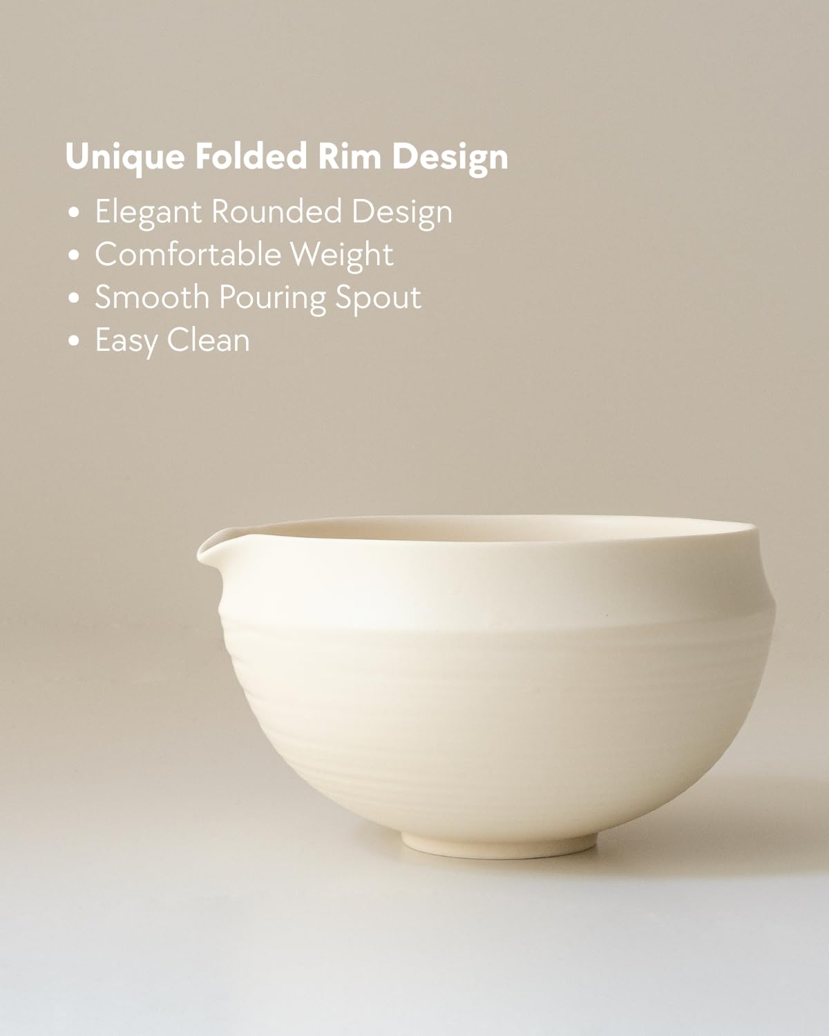 LezayXtra matte buttercream 17oz ceramic bowl with folded rim, comfortable to hold