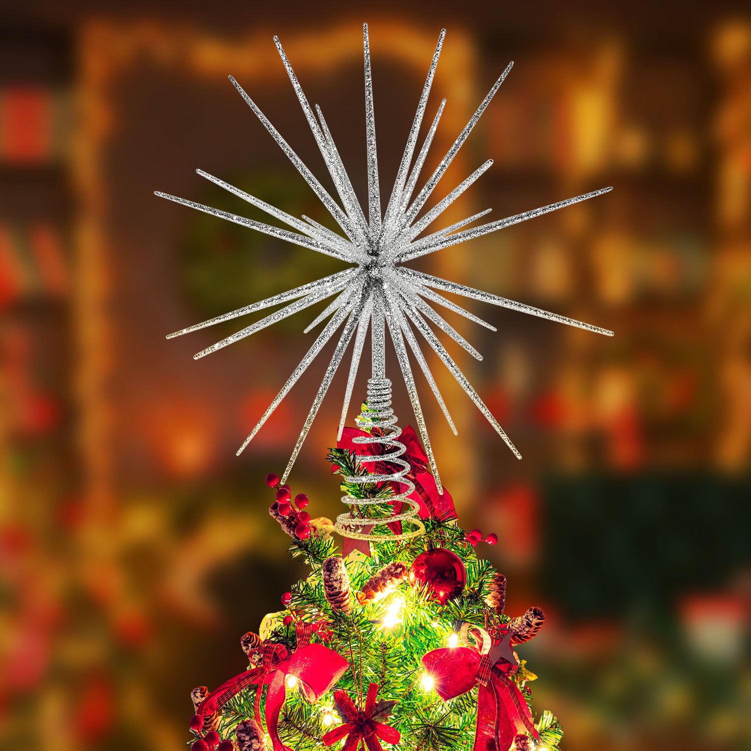 LGFMGWH front view silver star topper showcasing sparkling finish and festive look