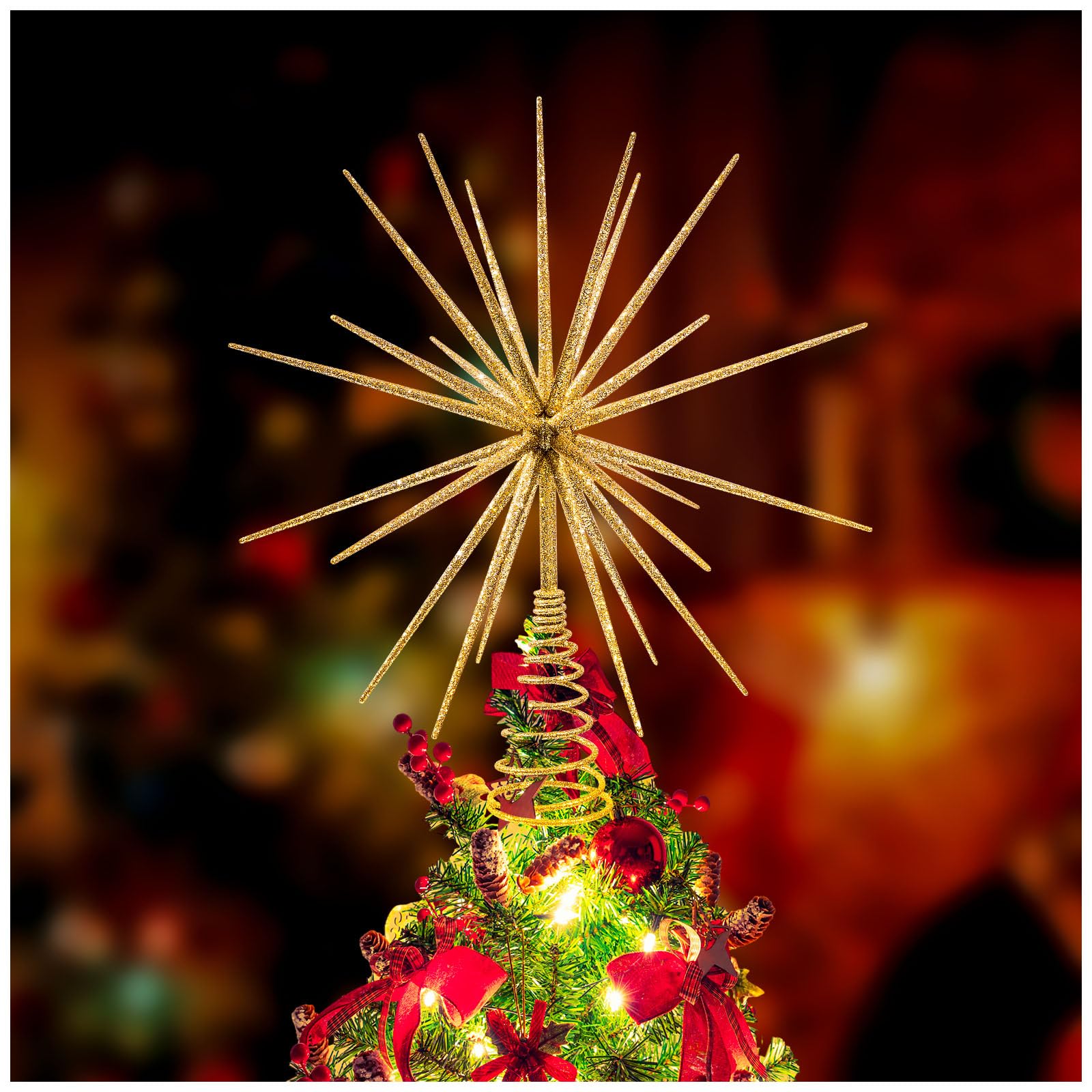 LGFMGWH gold star front view showing shape and sparkle for festive focal point