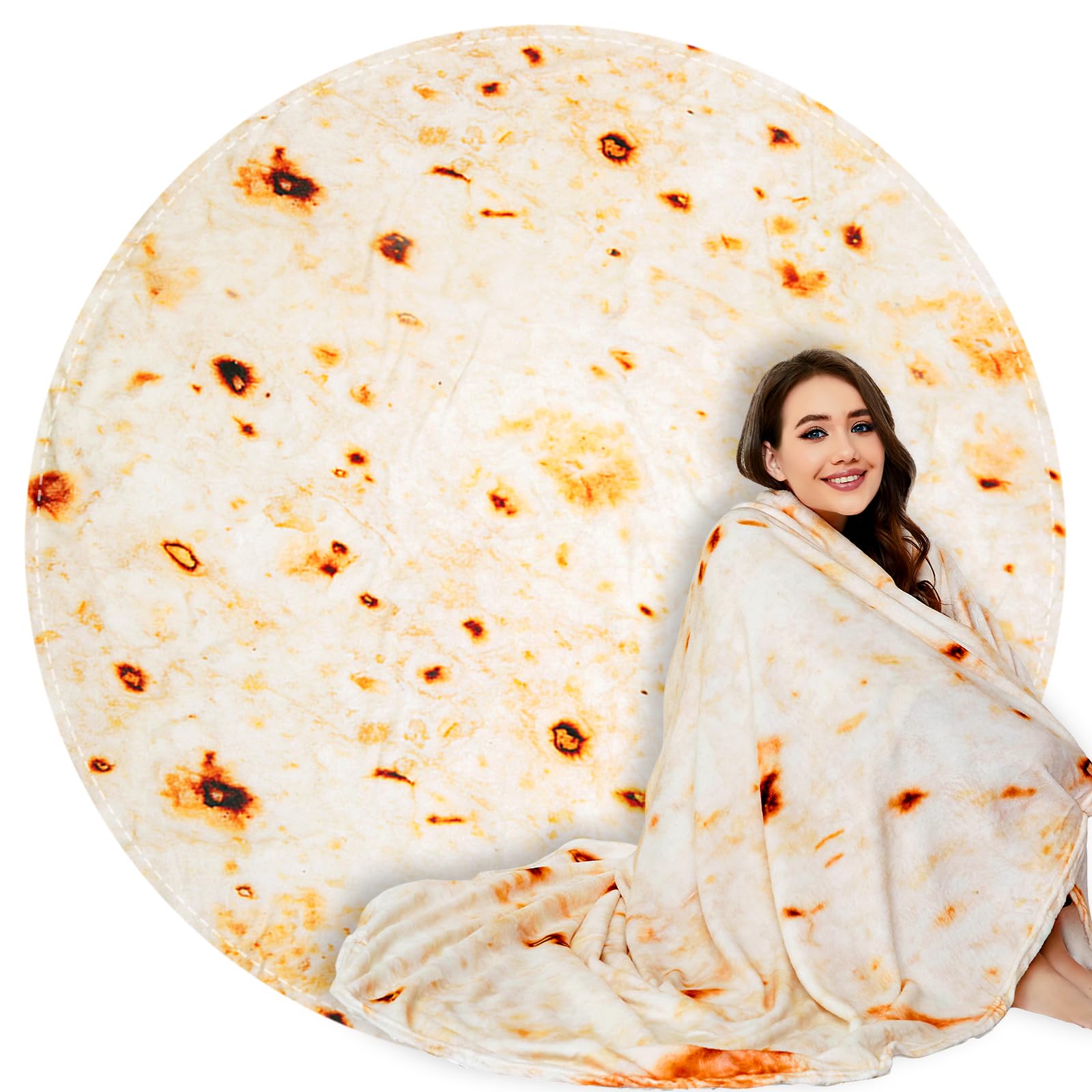 Lhedon front view of tortilla blanket showing full print and shape for fun décor