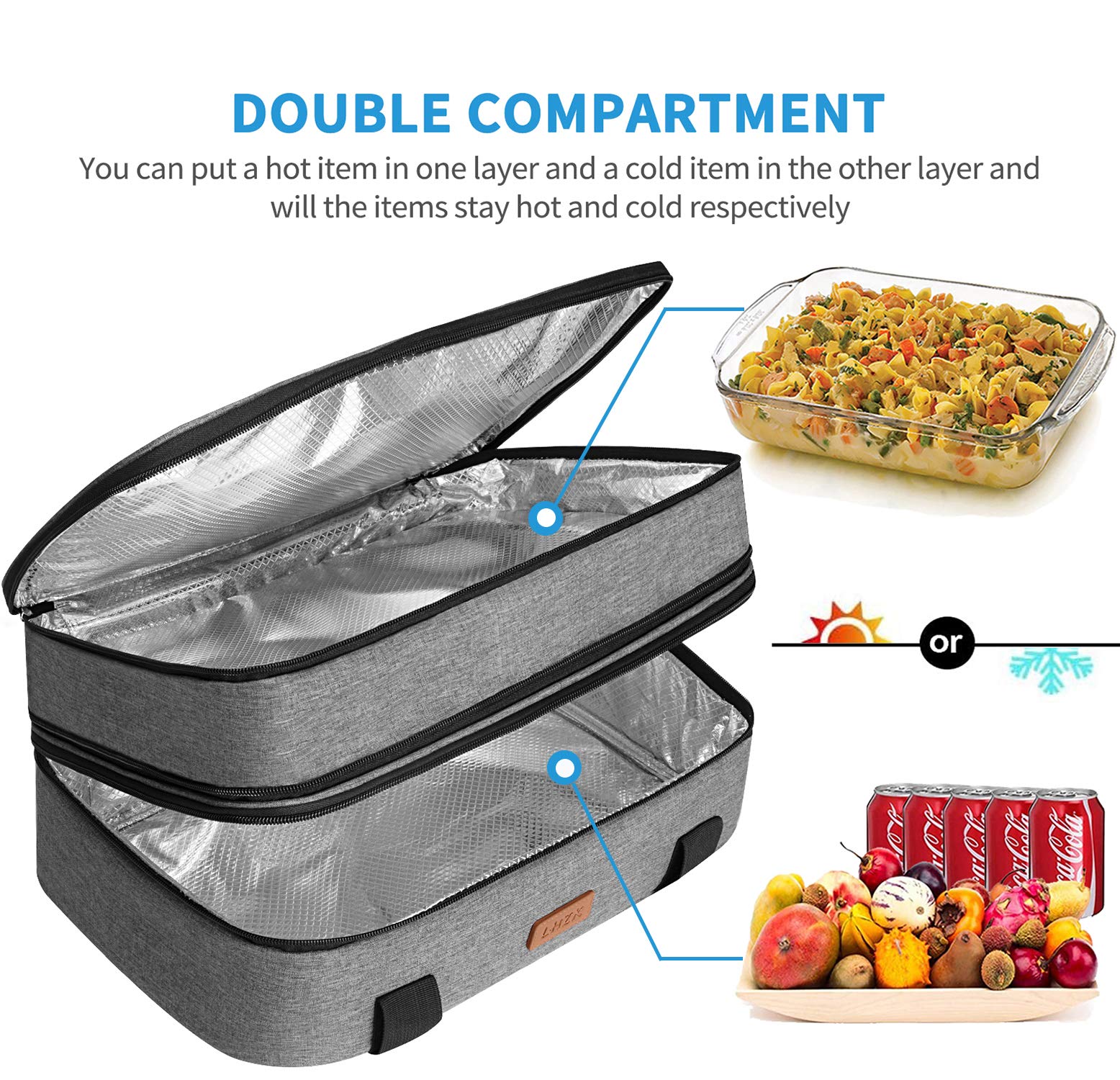 LHZK carrier holding an 11x15 baking dish to demonstrate fit and secure transport