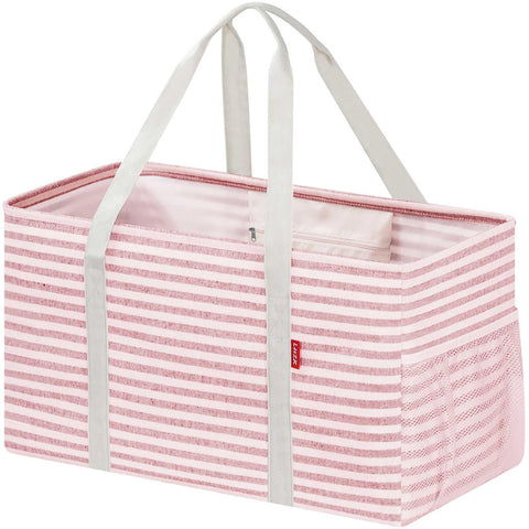 LHZK front view of pink extra large utility tote showing upright stability and capacity