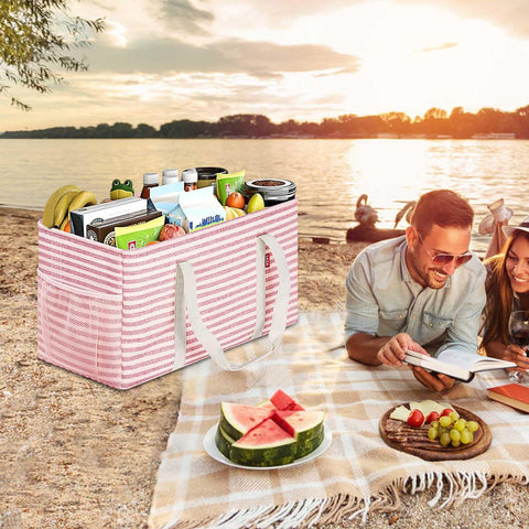 LHZK tote filled with groceries showing roomy 46L capacity and 50 lb load-bearing benefit