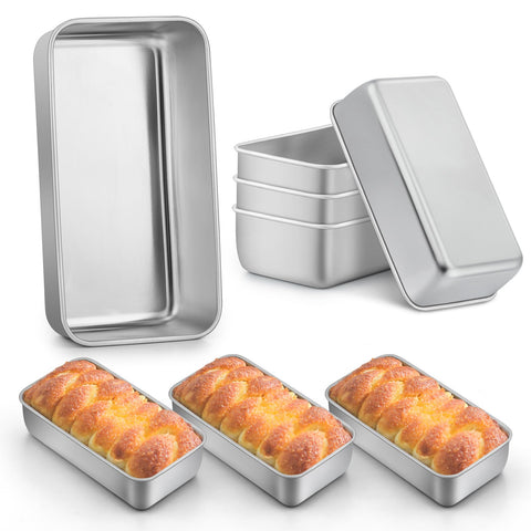 LIANYU front view of 8-pack loaf pans showing stainless steel and stackability for efficient baking