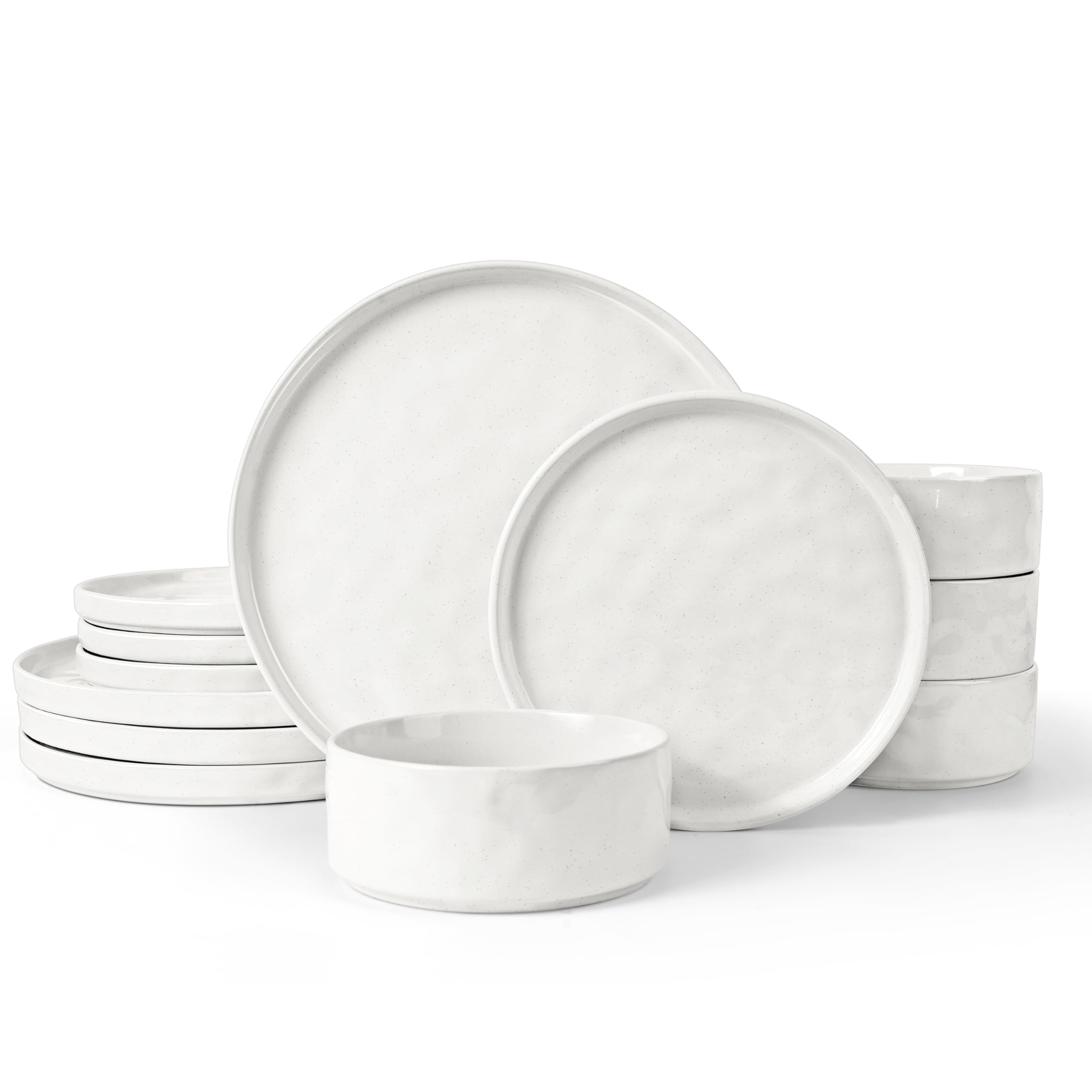 LIANYU front view of full 12-piece set showing coordinated plates and bowls, stylish table upgrade