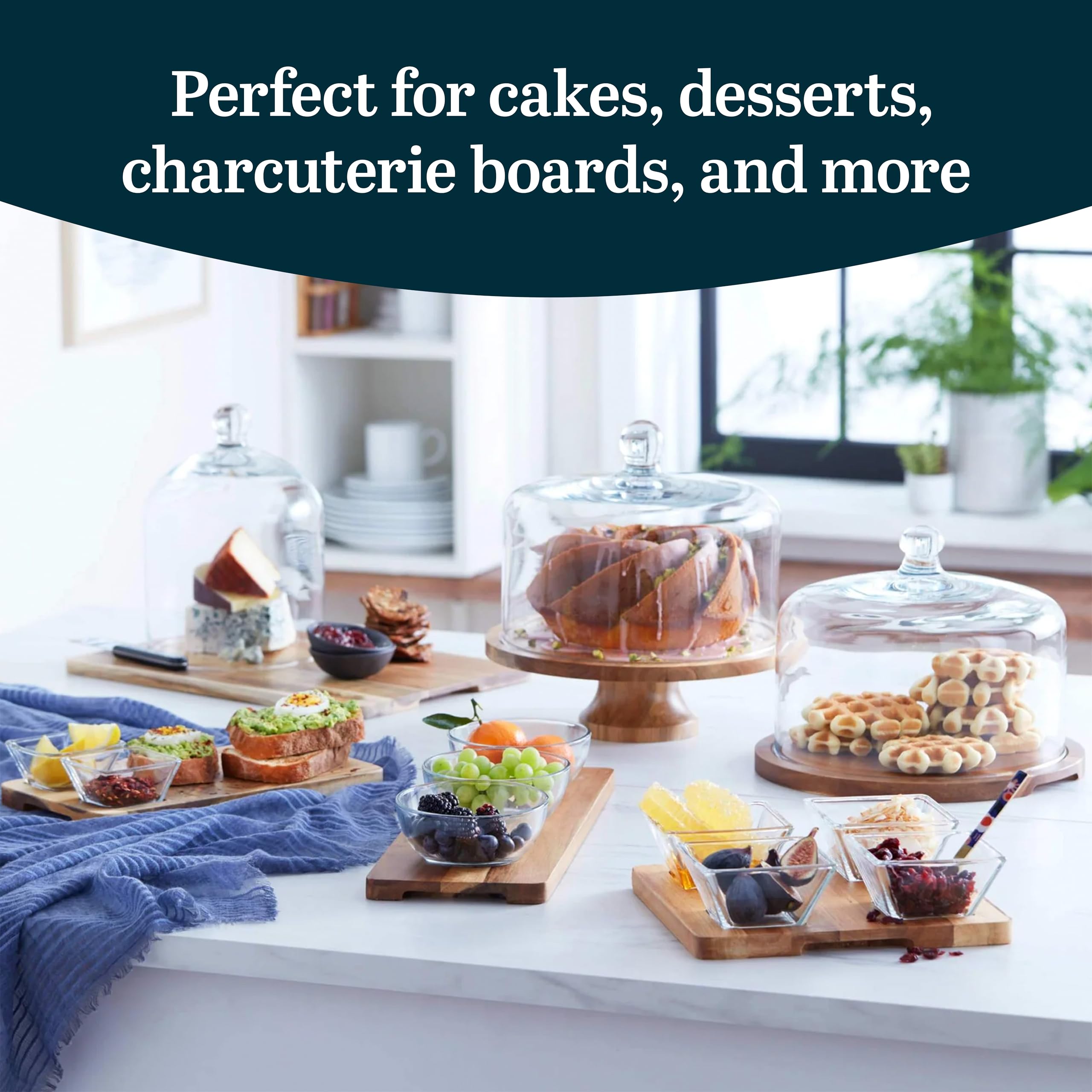 Libbey stand in use with cake on board demonstrating clear protection and serving appeal