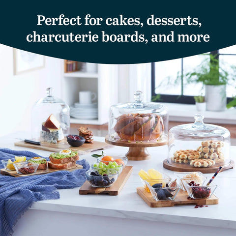 Libbey stand in use with cake on board demonstrating clear protection and serving appeal