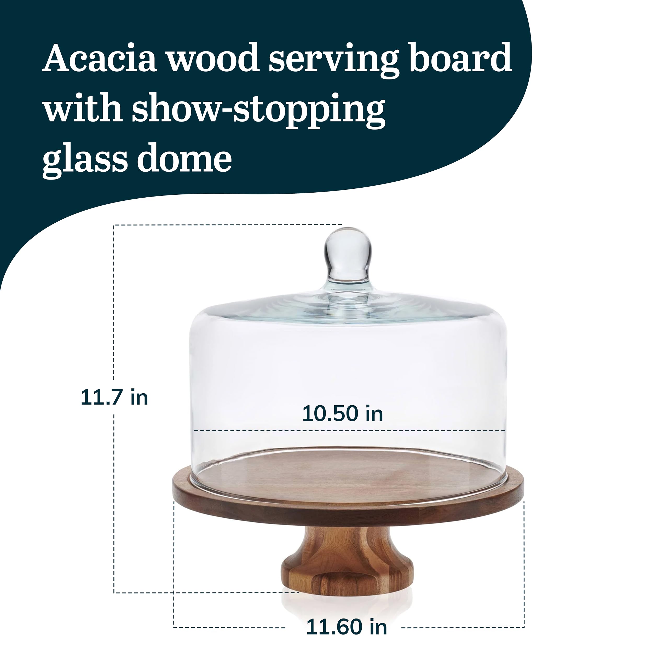 Libbey footed profile showing raised acacia base for elevated presentation and stability