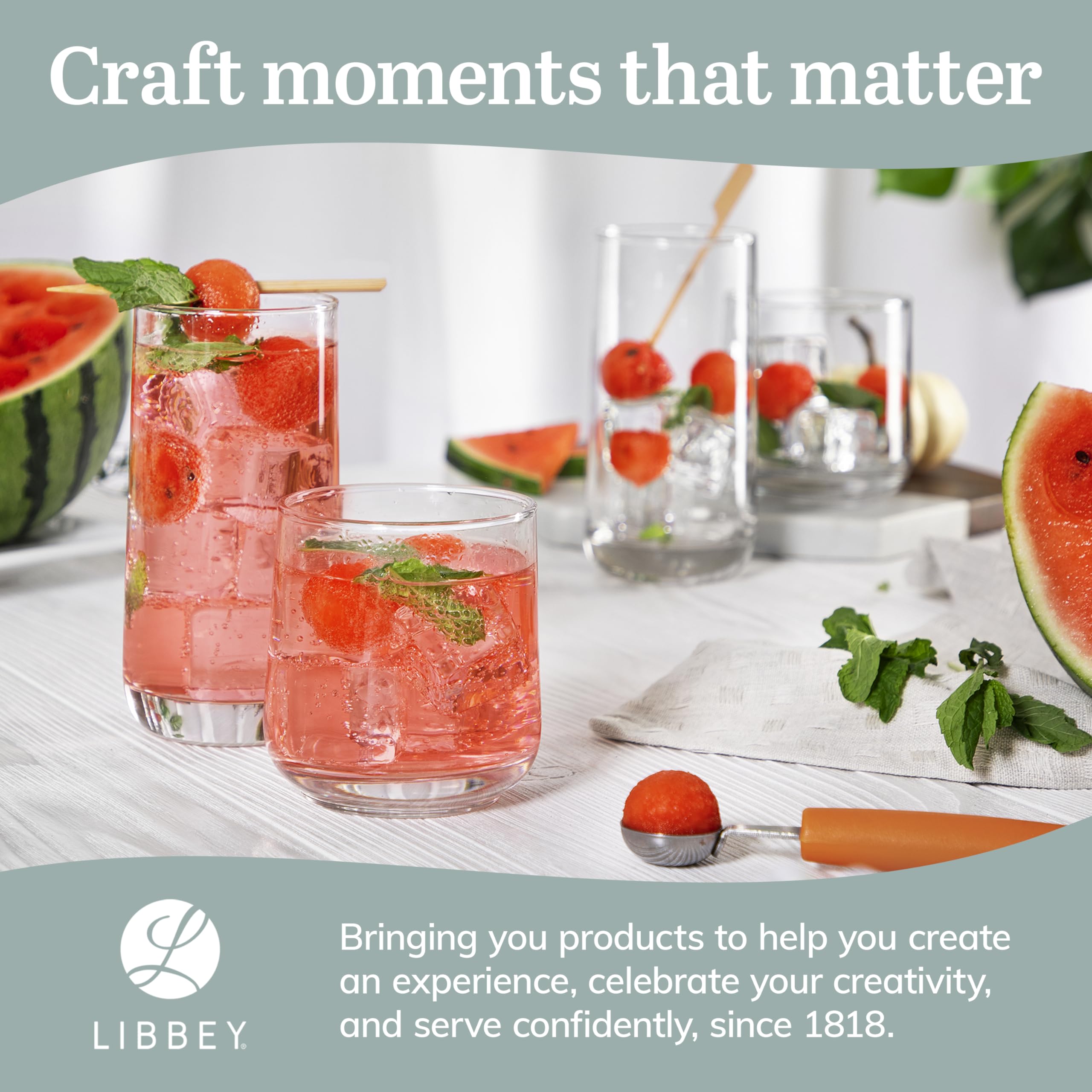 Libbey Ascent glasses size comparison on table, demonstrating versatile serving sizes