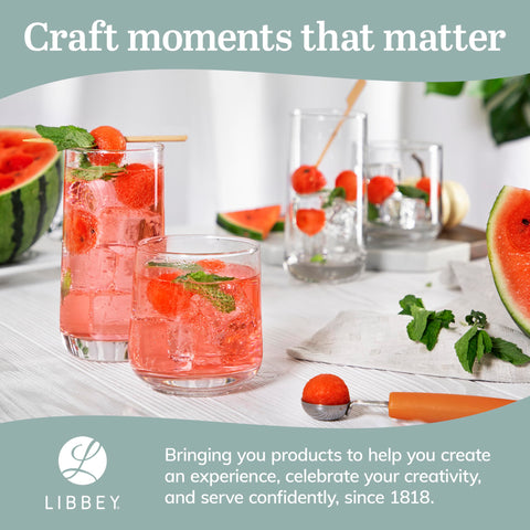 Libbey Ascent glasses size comparison on table, demonstrating versatile serving sizes