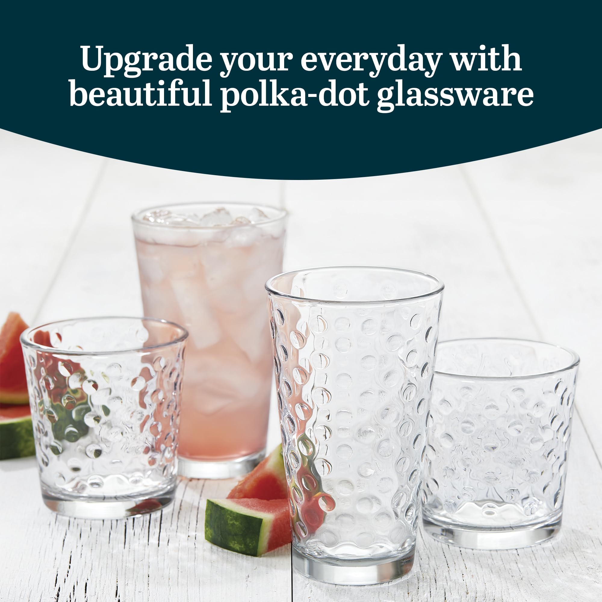 Libbey stacked set of tumblers and rocks glasses demonstrating compact storage benefit