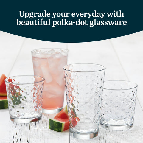 Libbey stacked set of tumblers and rocks glasses demonstrating compact storage benefit