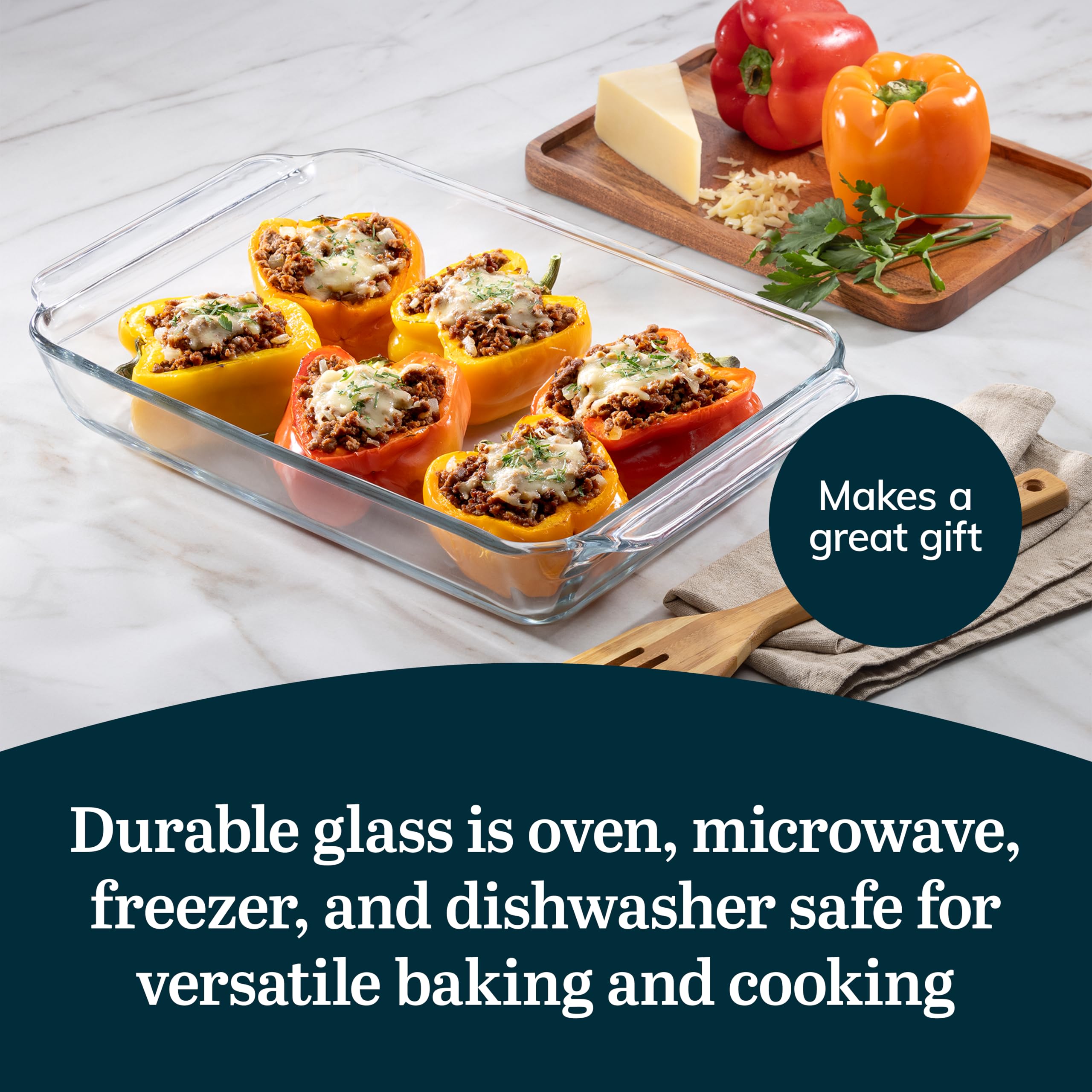 Libbey glass pan baking in oven showing even baking visibility benefit