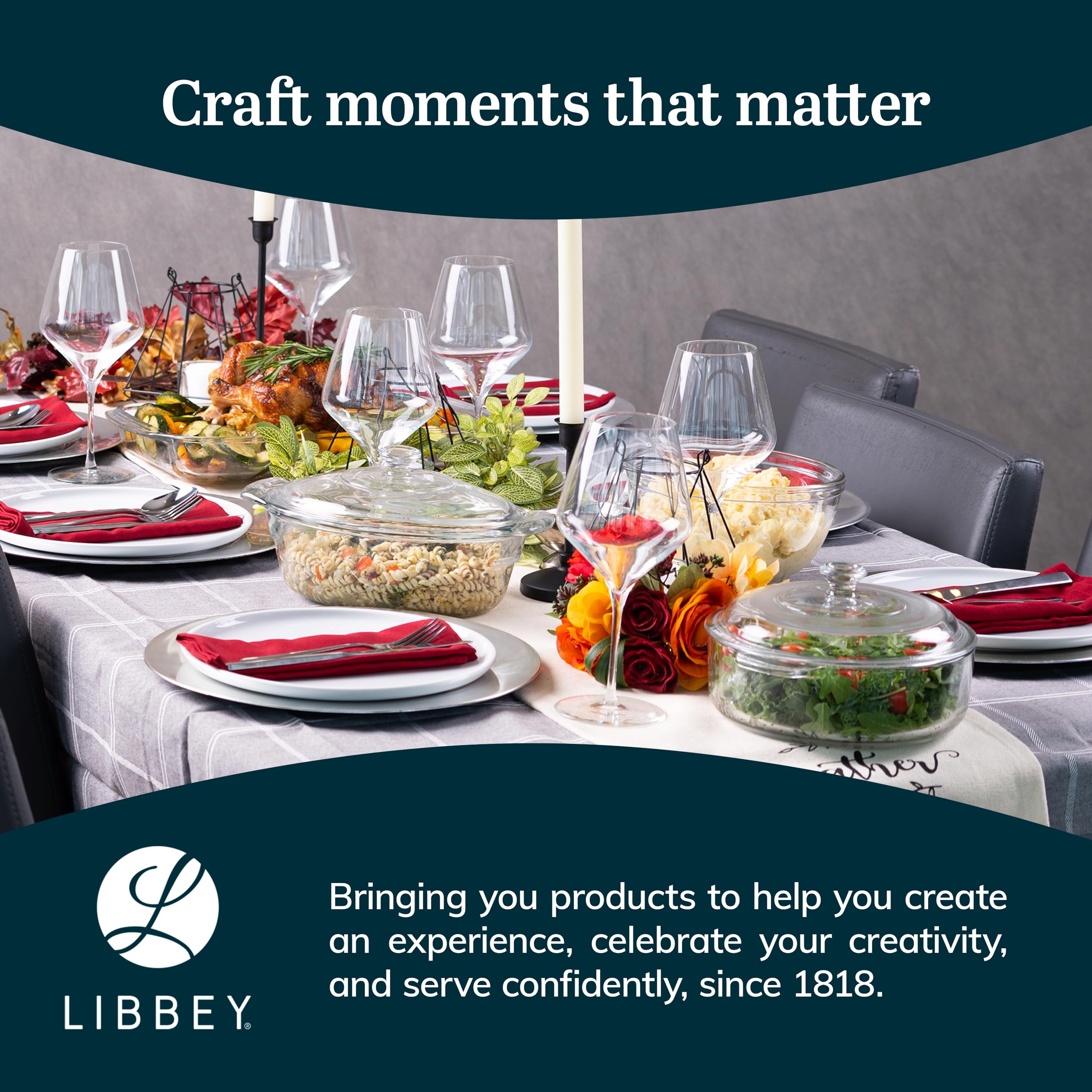 Libbey casserole on table styled for serving and attractive presentation