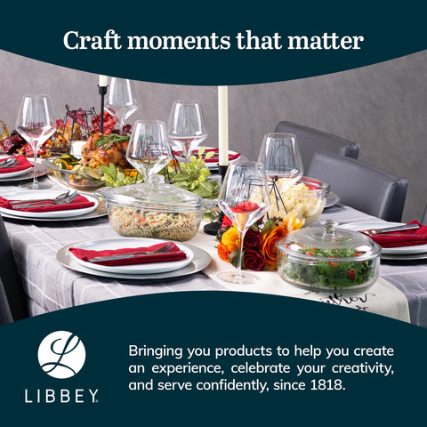 Libbey casserole on table styled for serving and attractive presentation