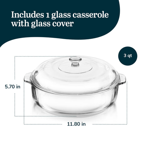 Libbey casserole with lid side angle highlighting tight seal for freshness