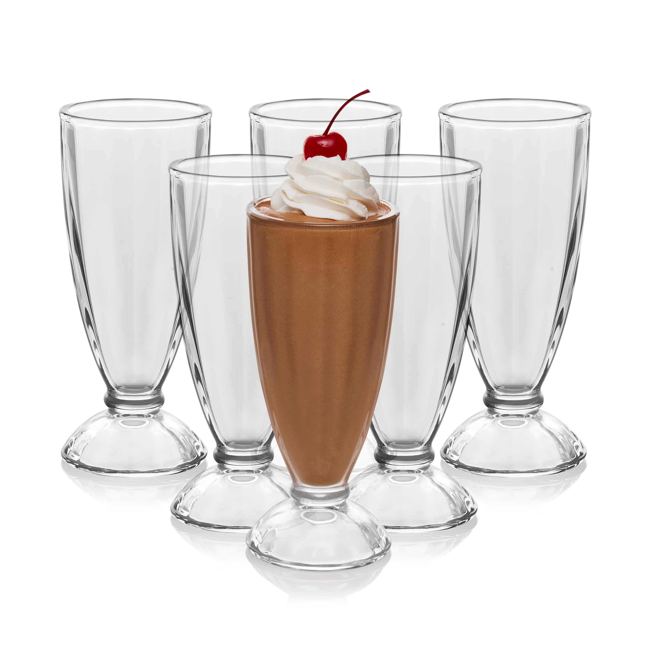 Libbey front view of six-pack glasses showing classic soda fountain style and durable build