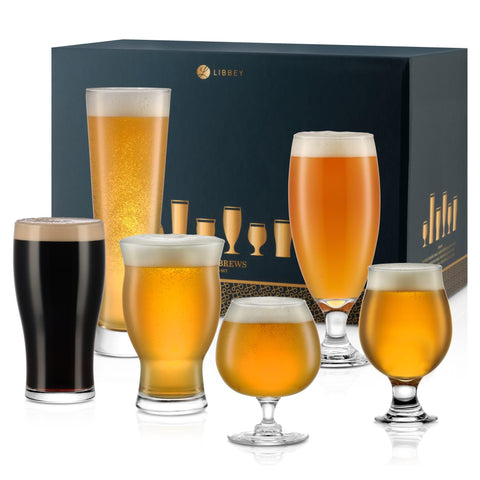 Libbey assorted beer glasses front packaging showing set and benefit of variety