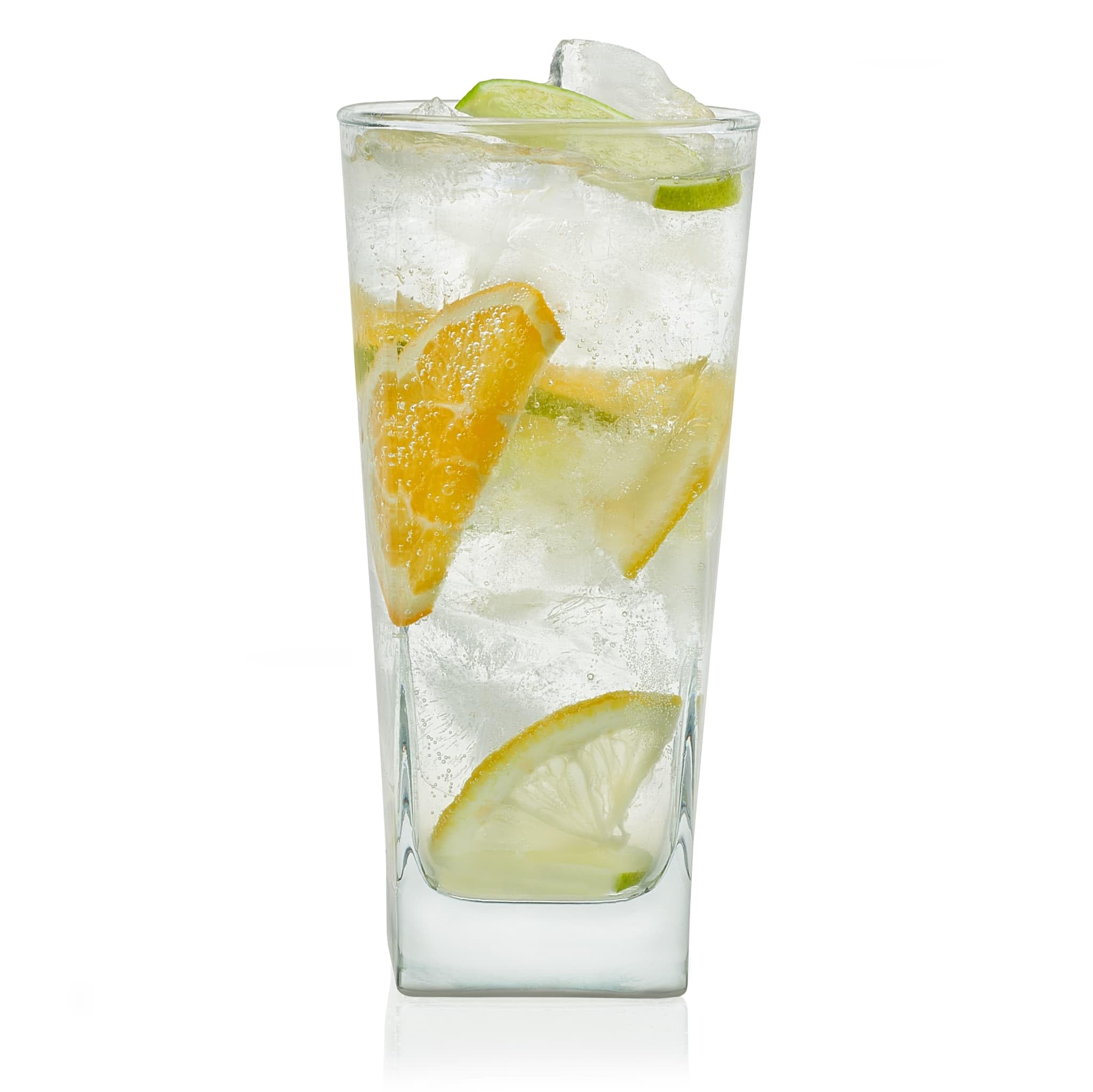 Libbey front view of eight glass tumblers showing set and clarity benefit