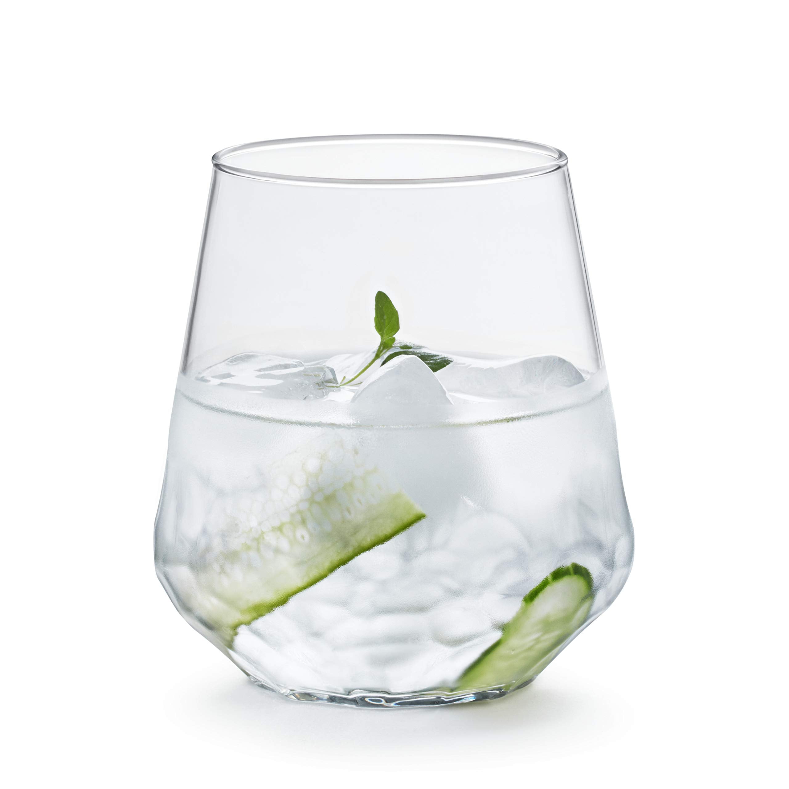 Libbey hammered packaging and set showing eight glasses ready for gifting or storage