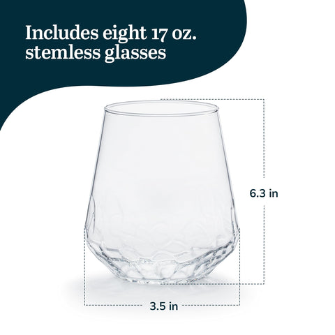 Libbey hammered side profile highlighting 17.75 oz capacity and versatile shape