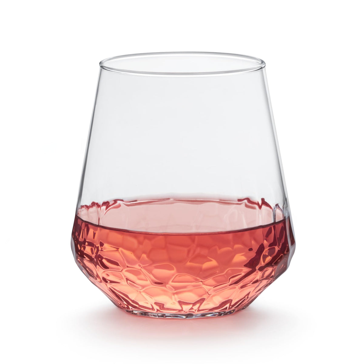 Libbey hammered stemless front view showing elegant textured glassware benefit: visual interest