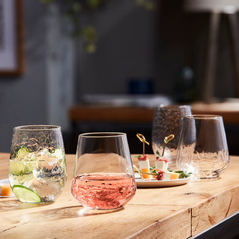 Libbey hammered table setting with mixed drinks enhancing home dining aesthetics