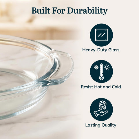 Libbey lid snapped onto pie plate illustrating secure seal for transport and storage