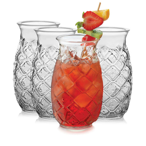 Libbey pineapple glasses front packaging showing set of four, perfect for parties